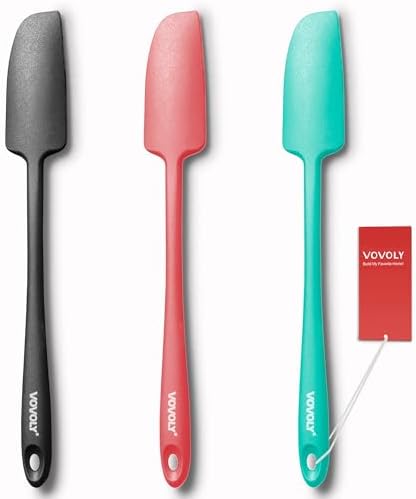 Vovoly 2-Pack Silicone Jar Spatulas | Heat Resistant Non-Stick Mini Scrapers for Jars & Blenders | BPA Free, 11 IN, Blac