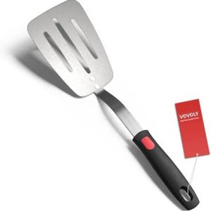 Stainless Steel Flexible Spatula Turner for Cast Iron Skillet - Heat Resistant Silicone Handle - Ideal for Cooking Eggs,