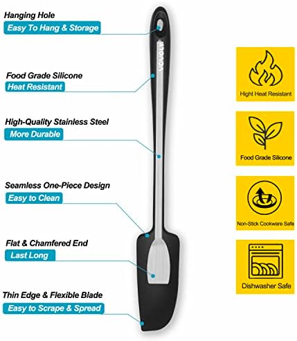 Vovoly 2-Pack Silicone Jar Spatulas | Heat Resistant Non-Stick Mini Scrapers for Jars & Blenders | BPA Free, 11 IN, Blac