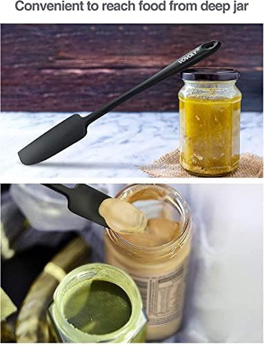 Vovoly 2-Pack Silicone Jar Spatulas | Heat Resistant Non-Stick Mini Scrapers for Jars & Blenders | BPA Free, 11 IN, Blac