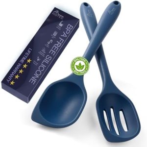 HOTEC Silicone Cooking Spoon Set - 446°F Heat Resistant, BPA Free, Non-Stick Kitchen Utensils for Mixing & Serving - Cla